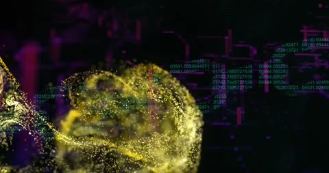 Animation of yellow digital wave against binary coding over security chain icon Stock Footage 254576085