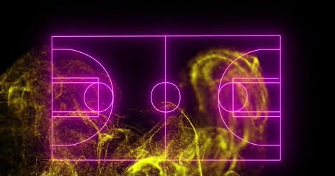 Animation of yellow digital wave over neon purple football pitch layout against Stock Footage 230188976