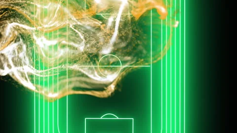 Animation of yellow digital wave over neon green football pitch layout against Stock Footage 313411861