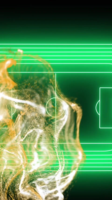Animation of yellow digital wave over neon green football pitch layout against Stock Footage 321625338