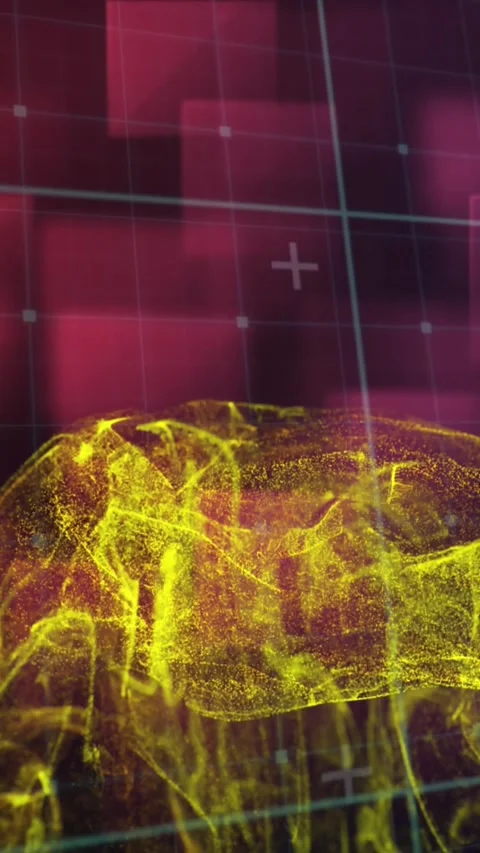 Animation of yellow digital wave over purple square shapes floating against Stock Footage 344745906