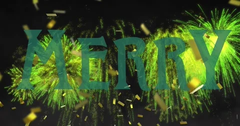 Animation of yellow firework over colourful fireworks exploding on black Stock Footage 329987868