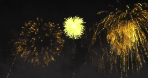 Animation of yellow fireworks exploding on black background 動画素材 330782116