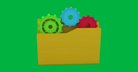 Animation of yellow folder with green, blue and red cogs on black background Stock Footage 324892633
