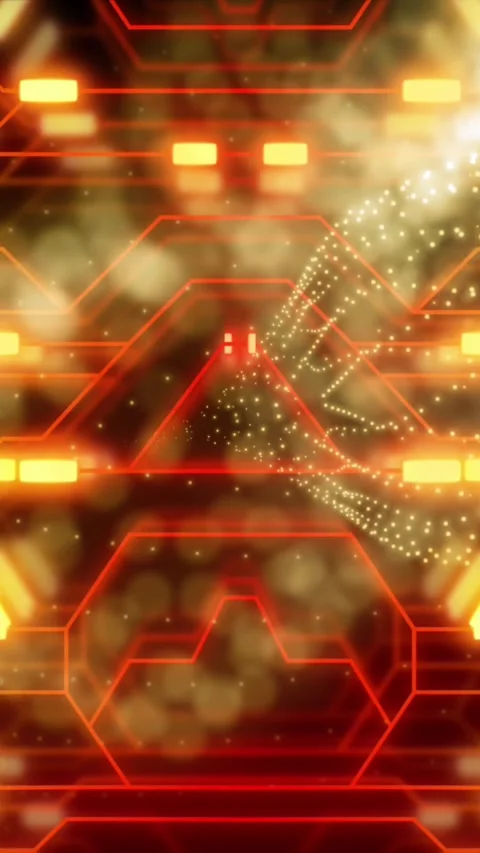 Animation of yellow mesh, data processing over computer circuit board Stock Footage 323899453