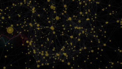Animation of yellow nodes and lines forming complex network on black background Stock Footage 305286080