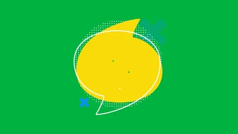 Animation of yellow speech bubble icon with blue crosses on white background Stock Footage 325070297