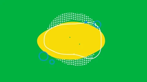 Animation of yellow speech bubble icon with blue circles on white background Stock Footage 325420403