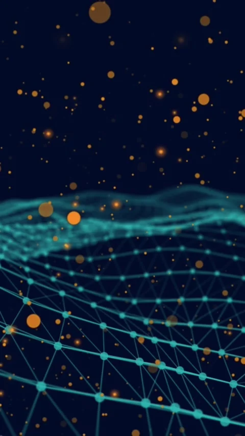 Animation of yellow spots of light over digital wave against blue background Stock Footage 343867075