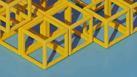 Animation of yellow wireframe cubes on a blue background Video stock 262035009