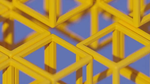 Animation of yellow wireframe cubes on a blue background Stock Footage 262035013