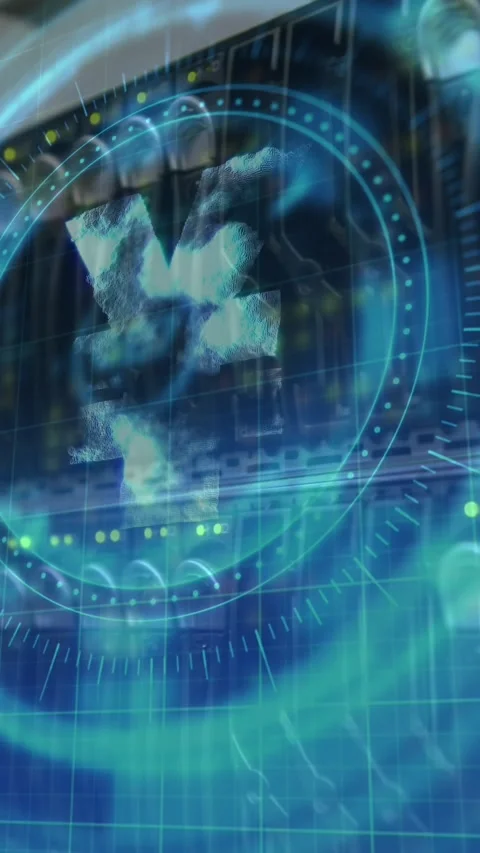 Animation of yen symbol on rotating safe lock over data processing and computer Stock Footage 324023670