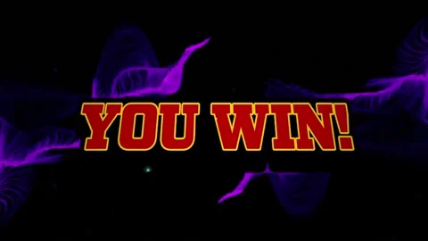 Animation of you win text and lightning over purple abstract pattern on black Stock Footage 233650076