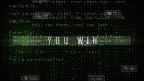 Animation of you win text and data processing Video stock 327782153