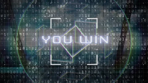 Animation of you win text and shapes over data processing Stock Footage 330406913