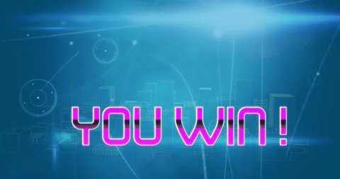 Animation of you win text and city on blue background Stock Footage 330661509