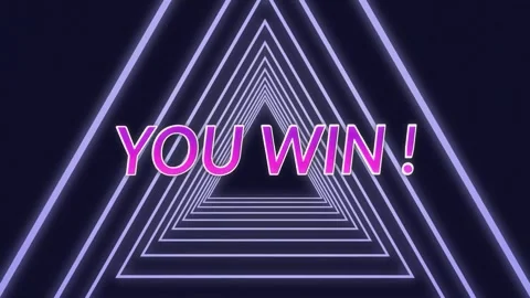 Animation of you win text banner over triangular shapes in seamless pattern on Stock Footage 246808196