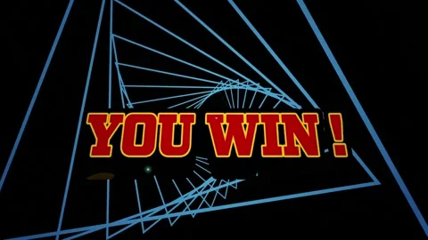 Animation of you win text banner over triangular tunnel in seamless pattern on Stock Footage 253471199