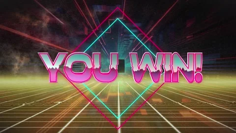 Animation of you win text banner over yellow grid network against neon tunnel in Stock Footage 330407184