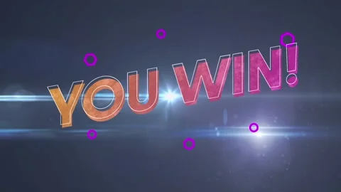 Animation of you win text banner and abstract shapes against light spot against Stock Footage 330475673