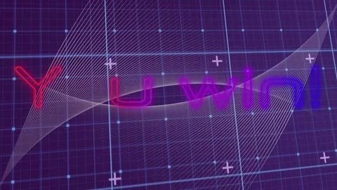 Animation of you win text in colourful neon, with parallel white line curves Stock Footage 165162153