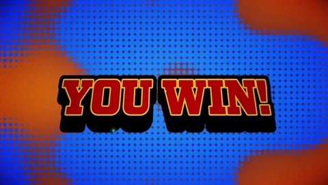 Animation of you win text, exclamation with lightning, dots, abstract pattern 스톡 동영상 253467686