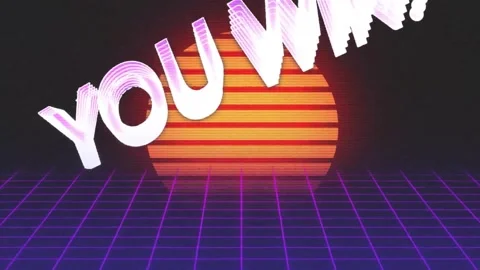 Animation of you win text, fireworks and grid pattern with sun over black Stock Footage 329771908