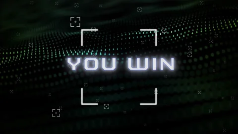 Animation of You Win text glowing over digital grid with futuristic elements Stock Footage 304840483