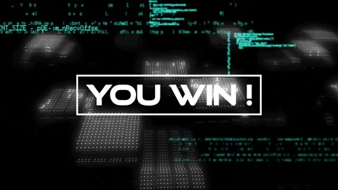Animation of you win text over binary codes and computer language Video stock 246961312