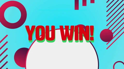 Animation of you win text over shapes moving Video stock 308987537