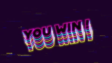 Animation of you win text over interference on black background Stock Footage 309354689