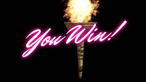 Animation of you win text over glowing torch on black background Video stock 315838165