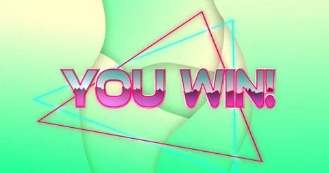 Animation of you win text over green shapes Video stock 327849250