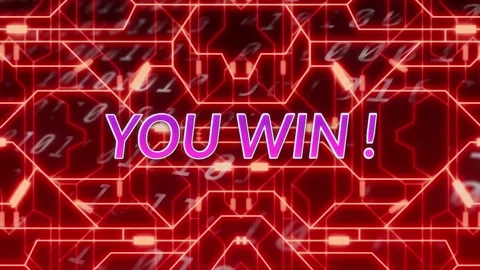 Animation of you win text over computer circuit board Stock Footage 329418209