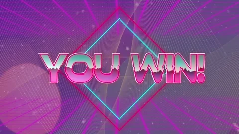 Animation of you win text over snow falling and pink lines on purple background Stock Footage 330255462