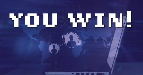 Animation of you win text over network of connections and data processing Stock Footage 330290646