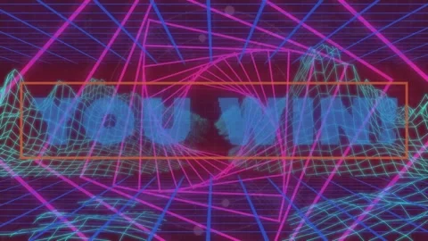 Animation of you win text over metaverse grid Stock Footage 330593936