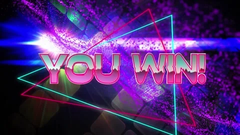 Animation of you win text over purple digital wave and purple square shapes Stock Footage 330728522