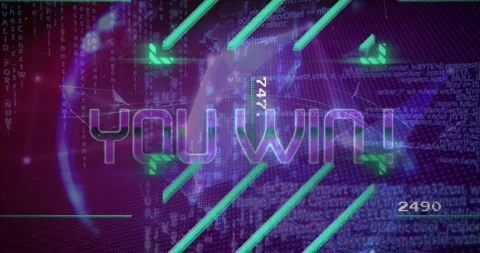 Animation of you win text over data processing Stock Footage 331070829