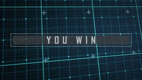 Animation of you win text in rectangle over grid pattern and plus signs against Stock Footage 330114254