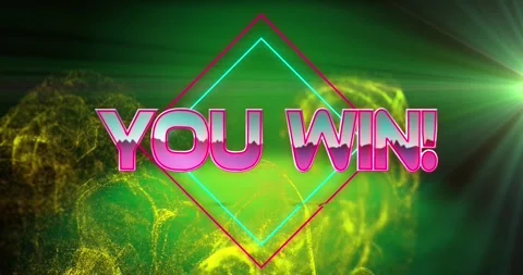 Animation of you win text on rhombuses over dynamic wave pattern against Video stock 244866599