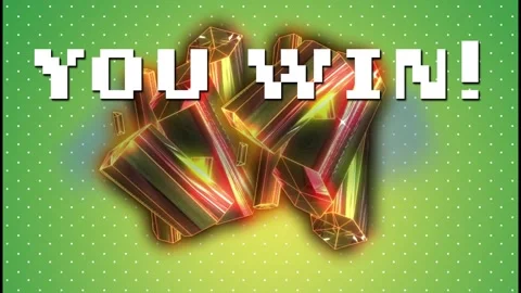 Animation of you win text in white pixels and gold metallic shapes, on green Stock Footage 326095178