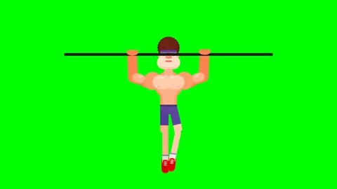 Animation of young boy doing pull ups on horizontal bar. Stock Footage 157393633