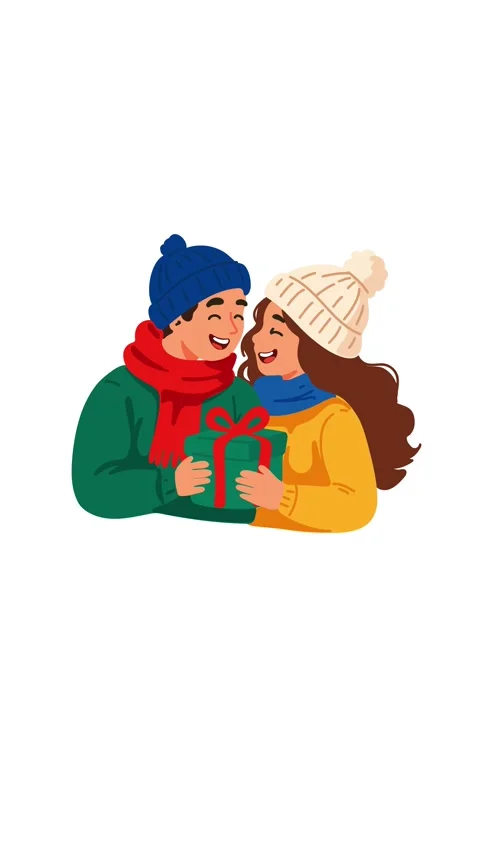 Animation young couple in winter clothes with present Stock-Footage 346373439