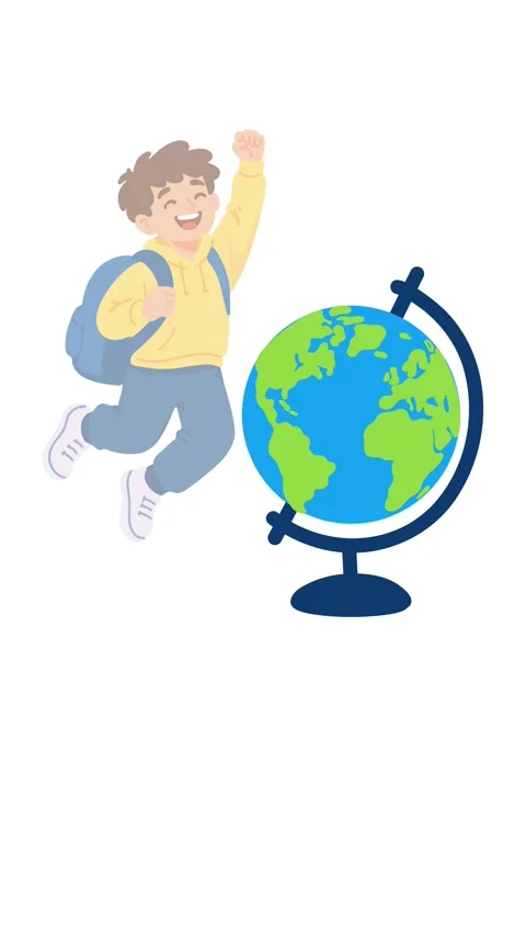 Animation young learner with globe representing curiosity knowledge and dis.. Stock Footage 346374102