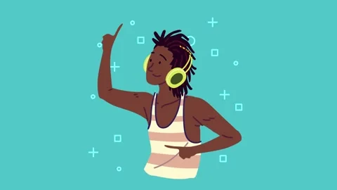 Animation of young man with dreadlocks enjoying music and dancing with head.. Stock Footage 338419585