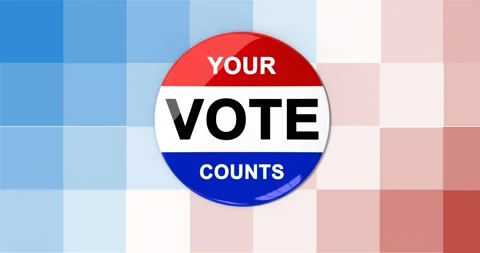 Animation of your vote counts badge with american flag on red, white and blue Stock Footage 328164272