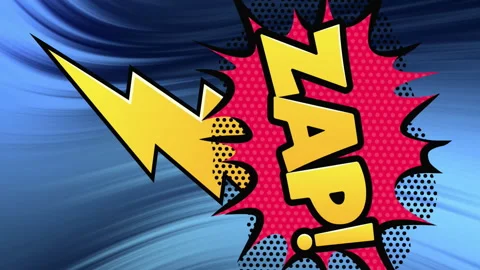 Animation of zap text on explosion bolt over moving blue soft glowing swirl Stock Footage 312916881