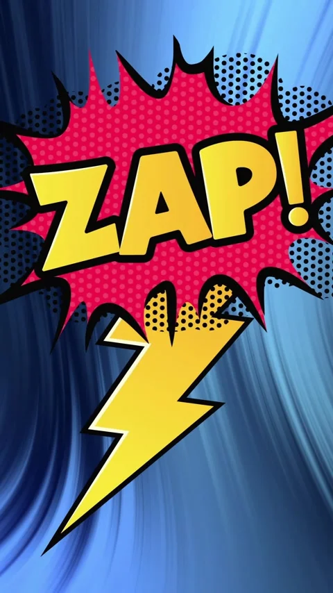 Animation of zap text on explosion bolt over moving blue soft glowing swirl Stock Footage 320444558