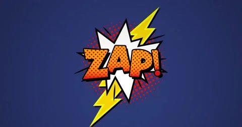 Animation of zap text over abstract pattern and lightning icon against blue Stock Footage 234658345